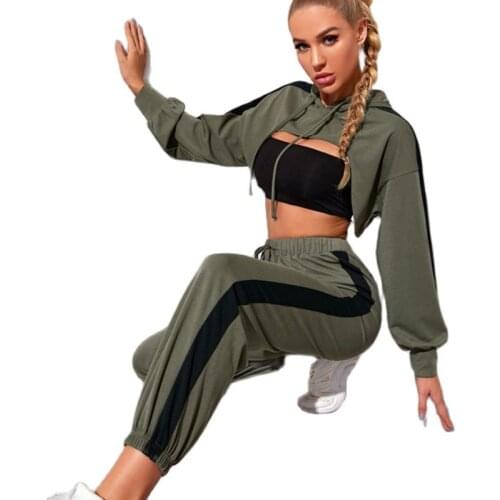 Cosy Dress For Women Yoga Outfit With Hoodie Top And Cuffed Jogger Green Sports Set Woman Tracksuit For Gym Workout Long Sleeve