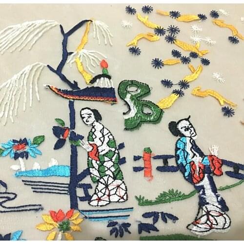 Vintage lady mesh embroidery lace fabric Wedding Dress Tulle Skirt Material fabrics for patchwork kumas telas por metros