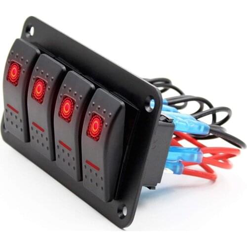 For Vehicles Yachts Ships Caravans Trucks 4 Gang Marine 12V-24V Waterproof Switch Panel With LED Backlit +Sticker