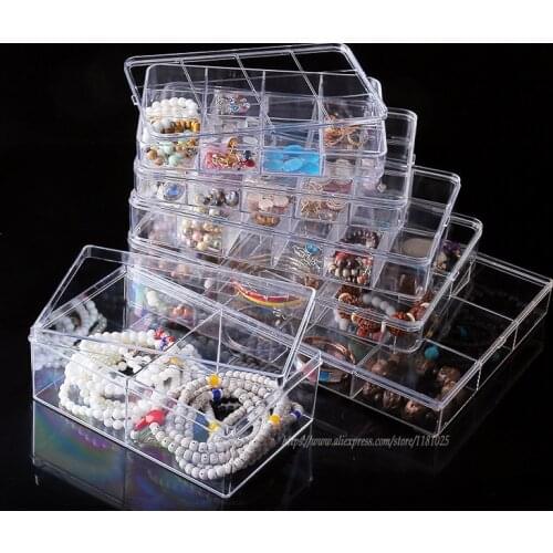 High Quality Clear Acrylic Jewelry Display Tray Grids Jewelry Holder Diy Finding Storage Box Stone Showcase with Cover