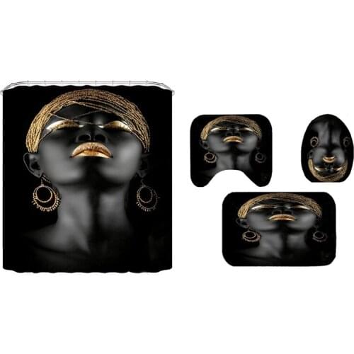 Shower Curtains African Black Girl Women with Golden Lips Curtains for Bathroom 3D Printing Waterproof Home Decor