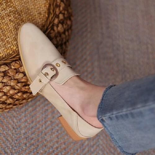 ZawsThia Chic Leisure Casual Buckle Strap Woman Spring Shoes Big Size 45 46 47 48 Women Penny Loafers Work Slip-on Flats Mules