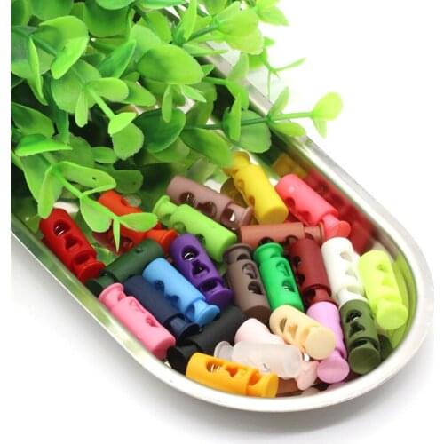 10pcs 9*24mm Colorful Plastic 2 Holes Cord Lock Spring Stop Toggle Clip For Sportswear Shoes Rope DIY Cord Garment Accessories