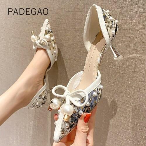 Women Shoes Pearl 2021 Luxury Heels for Women Party Korean High Heels