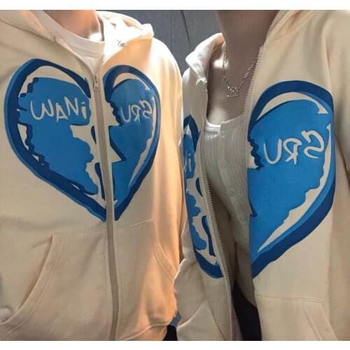 Fashion zip up hoodie sweatshirts heart pattern aesthetic Letter printing long sleeve Womens Harajuku Pullover grunge clothes