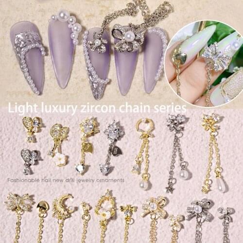 1pcs quality Luxury Zircon Bow Tie Rhinestones For Alloy Gold Nail Art Decorations Fashion Chains Tassel Jewelry Ornaments