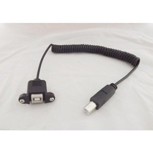 10pcs USB 2.0 B Female Panel Mount To B Male Extension Coiled Spiral Cable 5Ft 1.5m