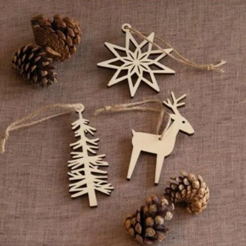 3PCS/Set Christmas Deer&Snowflakes&Tree&Bell Wooden Pendants Hanging Xmas Tree Ornaments Christmas Decoration For Home