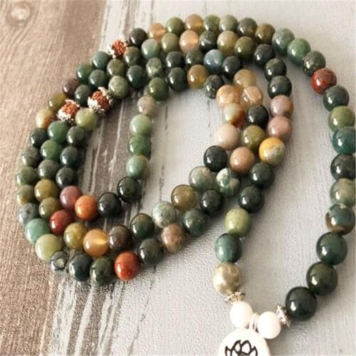 8mm India agate 108 Buddha Beads Bracelet Bless Buddhism Meditation natural Handmade chain energy cuff MONK Lucky Fancy