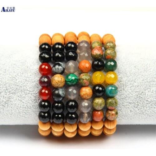 8mm Natural Wood Bracelet Healing Energy Watch Protection Elastic Pulsera Anxiety Relief Fidget Stone Jewelry