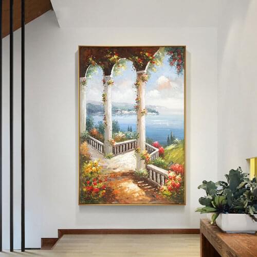 Abstract House Painting With Flowers 100% Hand Painted Oil Painting On Canvas Fashion Handmade Painting Wall Art For Home Decor