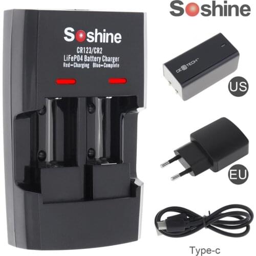 Soshine Li-FePO4 RCR 123 / CR2 Battery Intelligent Rapid Chargers for 16340 / 15266 / 14250 Battery