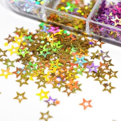 12 Grids/Box Holographic Glitter Hollow Stars Shape Sequins Epoxy Resin Filling DIY Crafts Jewelry Making Flake Nail Art Glitter