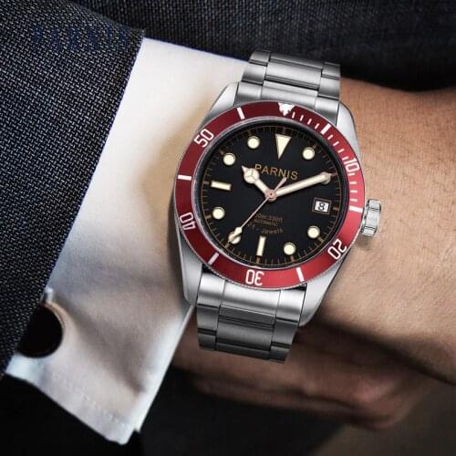 Fashion 41mm Parnis Automatic Mechanical Men Watches Luxury Brand Mens Watch 21 Jewel Miyota Movement Leather/Steel Strap Clock