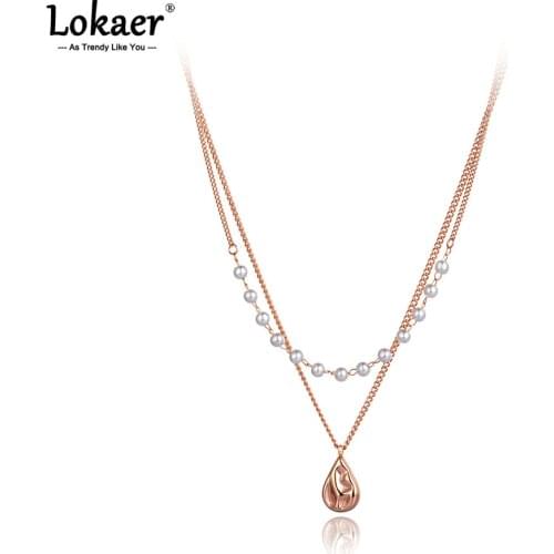 Lokaer Trendy Bohemia Stainless Steel Double-layer Pearl Chain Choker Necklace Beach Pendant Jewelry For Women Цепочка N21060
