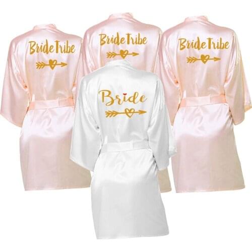 Bachelor Part Gifts Bridal Party Robe Wedding Party Robe Women Bridal Print Bathrobe Sleepwear Sexy Satin Nightgown