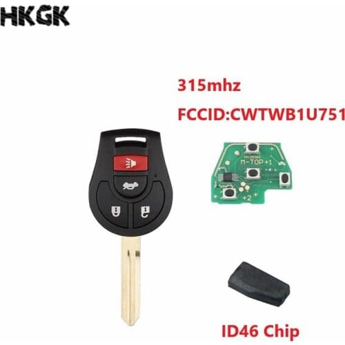 4 Buttons Remote key For NISSAN Qashqai Sunny Tiida X-Trail 315Mhz ID46/PCF7936 Chip
