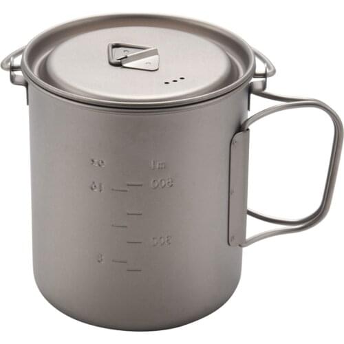 ELOS-Outdoor Titanium Pot Cup Mug Pots Tableware Camping Cup Picnic Water Cup Mug Of Coffee Tea With Lid Pot 750Ml