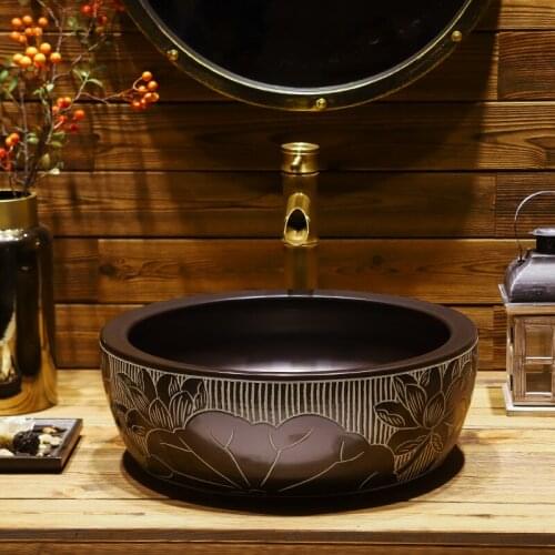 Porcelain bathroom vanity bathroom sink bowl countertop Ceramic wash basin bathroom sink black