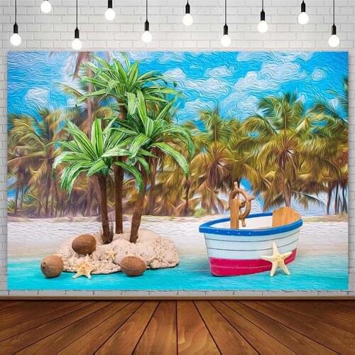 Summer Tropical Seaside Holiday Backdrop Beach Boat Coconut Tree Child Photography Background Photo Studio Photocall Decor Props