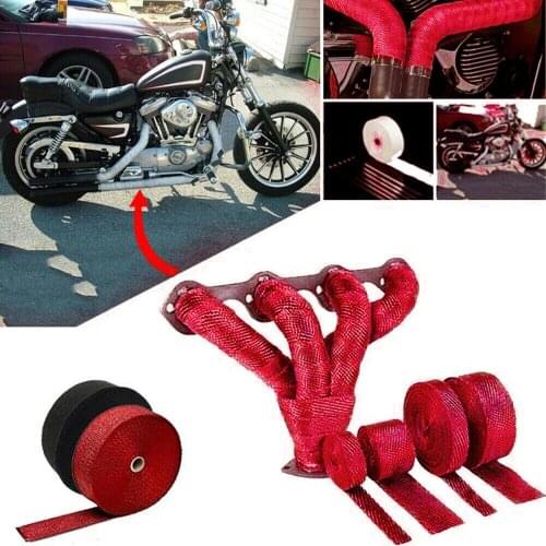 Exhaust Manifolds Virgin Fiberglass Heat Insulation Tape Thermal Wrap Set Red 25MM*5M Exhaust Pipe Insulation Tape