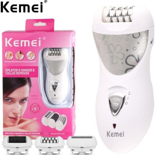 Kemei rechargeable 3 in 1 lady epilator hair shaver removal for women foot care electric hair callus remover device depilador