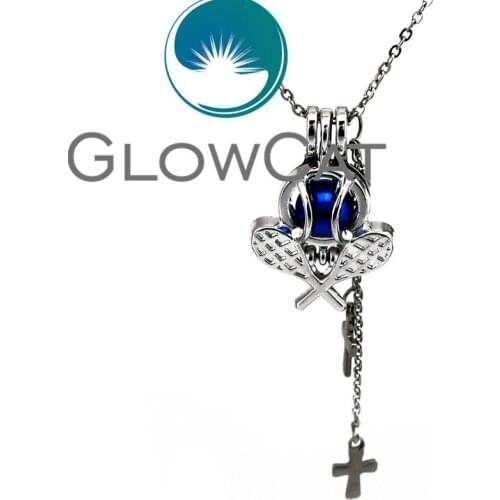 KK596-Cross Tassel Tennis Ball Sports Beads Cage Essential Oil Diffuser Oyster Pearl Locket Pendant Necklace