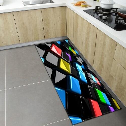 Kitchen Floor Mat Home Entrance Doormat 3D Geometry Living Room Bedroom Decoration Carpet Hallway Balcony Bathroom Anti-Slip Rug