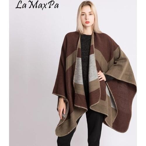 LaMaxPa New Warm Winter Hooded Wrap Poncho Blends Lush Cape Mantle Ponchos And Capes Aztec Outwear Casacos Femininos Tippet