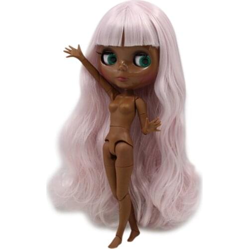 ICY DBS Blyth Doll 1/6 bjd super black skin tone pale pink hair joint body shiny face 30cm nude doll ob24 toy