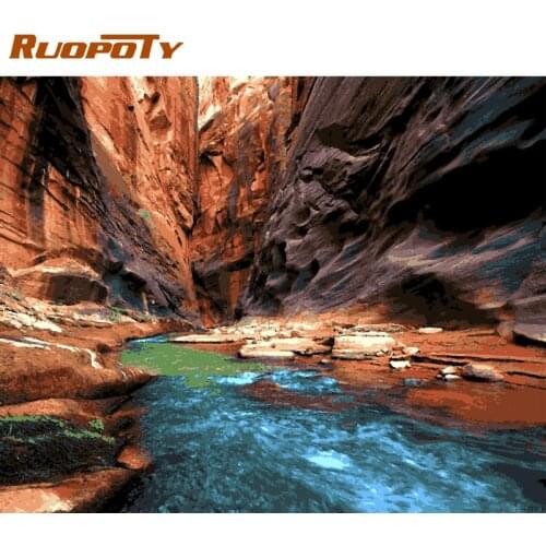 RUOPOTY Frame Oil Painting By Numbers Mountain River Landscape Picture By Number Modern Home Living Room Decoration DIY Gifts