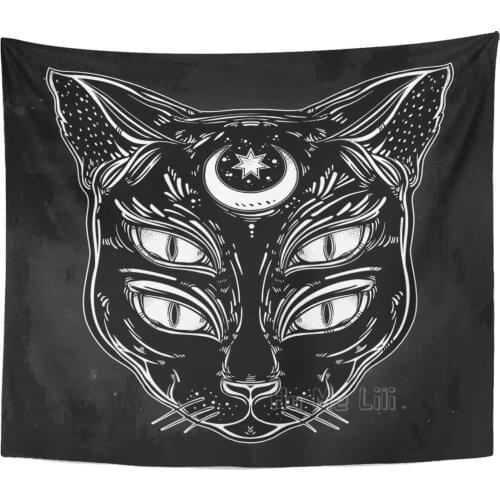 Black Cat Head Portrait Moon Home Decorative Tapestry Wall Hangs For Living Room Bedroom Dormitory