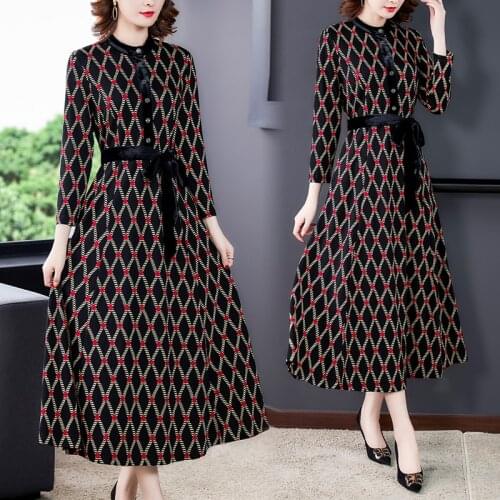Fall Winter Vintage 4XL Plus Size Plaid Maxi Dress Casual Korean Long Sleeve Midi Dress 2021 Women Elegant Bodycon Party Vestido