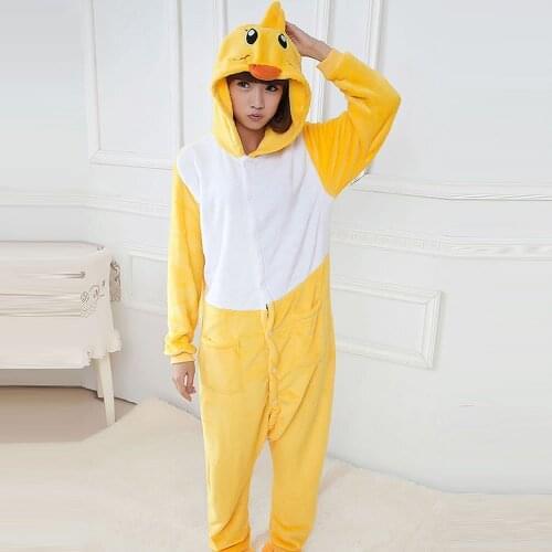 Unisex Kigurumi Adults Animal Pajamas Anime Onesie Duck Flannel Cartoon Cute Warm Cosplay Sleepwear