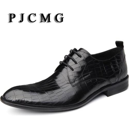 PJCMG Fashion Italian Designer Formal Mens Dress Genuine Leather Black/Red Luxury Wedding Flats Office For Man Shoes