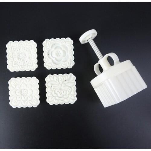 Plastic Mooncake Mold 180g Square Flower Stamp Cookie Cutter Mould Hand Pressure Baking Accessories