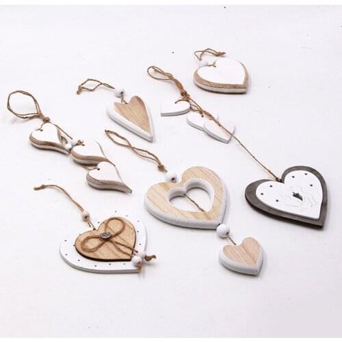 New Style DIY Crafts Pendant Wooden Heart Desgin for Party Wedding Valentines Day Hanging Ornament Nordic Vintage Creative Deco
