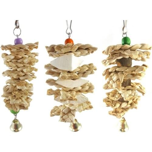 Pet Parrot Bird Natural Grass Toys Chewing Bite Hanging Cage Bell Swing Climb Playing Decoration Pendant