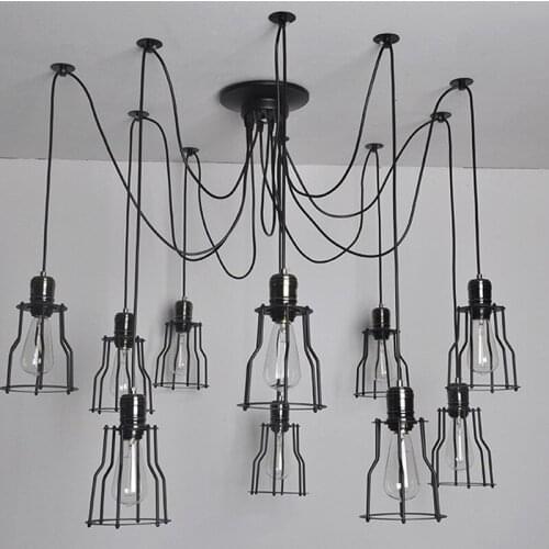 Industrial hanging pendant lights vintage spider suspended light fixtures iron cage lampshade for home office bar loft