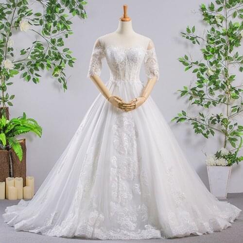 Custom Made Half Sleeve Backless Illusion Sexy Wedding Dresses Vestidos De Boda Appliques A-line Bridal Gown Gelinlik