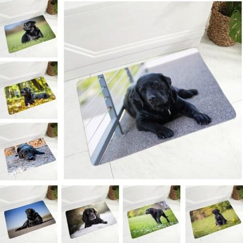 Cute Black Labrador Dog Floor Door Mat for Hallway Kitchen Room Decor Pet Dog Animal Doormat Non-Slip Soft Flannel Carpet