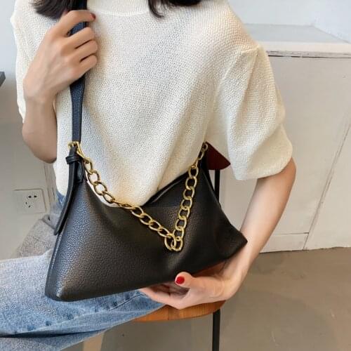 Retro Baguette Bag Women Quality Pu Leather Crossbody Bag French Armpit HandbagsDesigner Ladies Thick Chain Shoulder Purse Hobo