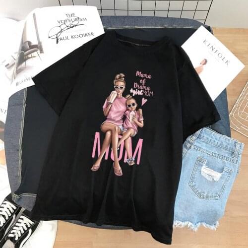 Super MAMA Mom Life Love Graphic Printed Women Black T-Shirt Summer Base O-neck Fashion Tees Mother Girls Lovely Tshirt