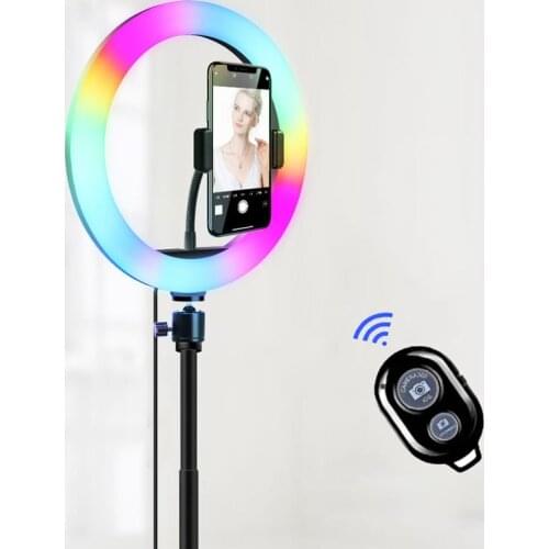 10" RGB LED Ring Light Selfie Photographic Lighting Colorful Fill Lamp Dimmable with Control Stand for TikTok Youtube Vlog Live