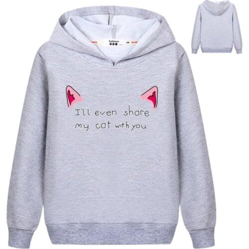 Cartoon Cat Ear Print Sweatshirt Long Sleeve Casual Girls Pullovers Cute Sweatshirt for Kids Love Pet Hoodies