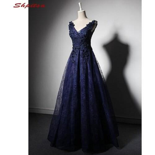 Navy Blue Long Lace Evening Dresses Party Beaded Plus Size Girl A Line Women Elegant Prom Formal Evening Gowns Dresses