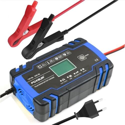 FOXSUR 12V 24V Smart Car Battery Charger 60AH 100AH 120AH 150Ah Battery Charger Motorclcle Battery Charger Pulse repair Charger