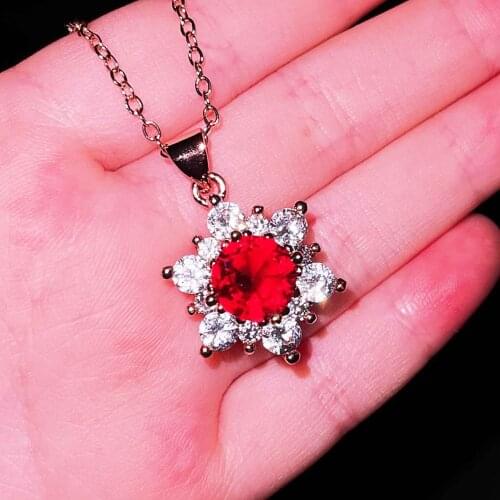 Anillos Yuzuk Vintage 925 Sterling Silver Sun Flower Created Ruby Gemstone Pendant Necklace With Chain Fine Jewelry Wholesale