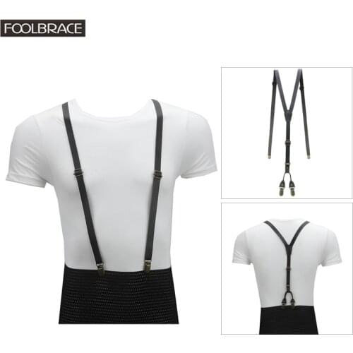 1.5cm Vintage British Retro Leather Tri-clamp Strap Genuine Leather Suspenders Men/Women Decorated Korean Narrow Braces