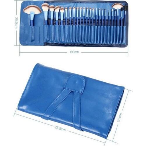 High quality blue olor wooden handle synthetic hair aluminum collar powder 24pcs makeup brush set professional